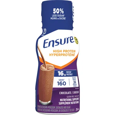 Ensure High Protein 16 g of protein, ready-to-drink nutritional supplement, Chocolate, 6 x 235 mL