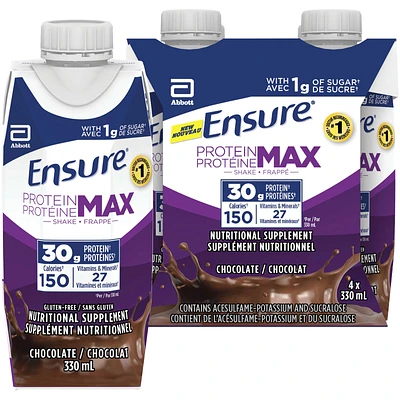 Protein Max 30 g Nutrition Shake Supplement, Chocolate Protein Drink with 30 g of High-Quality Protein, 1 g of Sugar, 330 mL (Pack of 4), 1320 mL