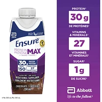 Protein Max 30 g Nutrition Shake Supplement, Chocolate Protein Drink with 30 g of High-Quality Protein, 1 g of Sugar, 330 mL (Pack of 4), 1320 mL