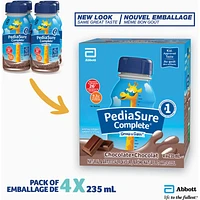 PediaSure Complete®, Nutritional Supplement, 4 x 235 mL, Chocolate – Kids nutritional shake, containing DHA and vitamins, helps promote weight gain when taken twice a day