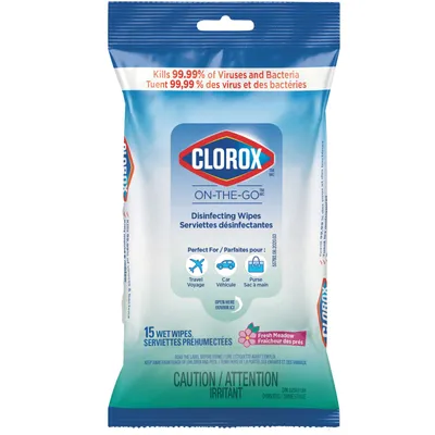 Clorox On-The-Go Disinfecting Wipes, Fresh Meadow, 15 Count