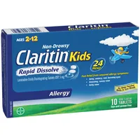 Claritin Kids Allergy Medicine Loratadine Tablets - 24-Hour Non-Drowsy Relief of Children's Seasonal Allergy Symptoms, For Children Aged 2+, Rapid Dissolve Tablets, 5mg x 10 count