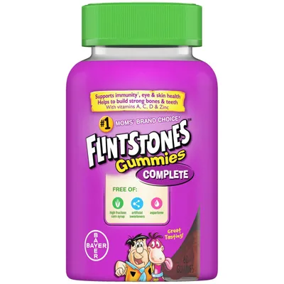 FLINTSTONES Complete Kids Multivitamin Gummies - Multivitamins for Kids, Kids Multivitamin Gummy Helps Maintain Good Health, Free of Artificial Sweeteners, Free of Aspartame, Free of Synthetic FD&C Dyes