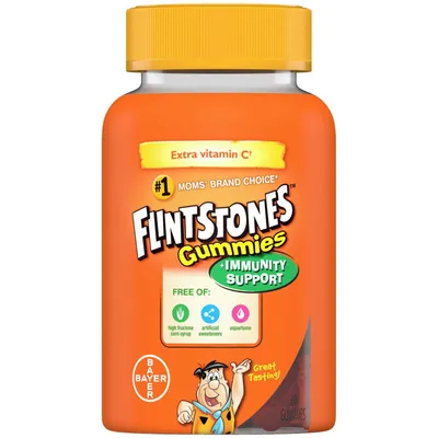 FLINTSTONES Kids Multivitamin Gummies Plus Immunity Support- Multivitamins for Kids, Kids Multivitamin Gummy With Zinc and Extra Vitamin C‡, Free of Artificial Sweeteners, Free of Aspartame, Free of Synthetic FD&C Dyes