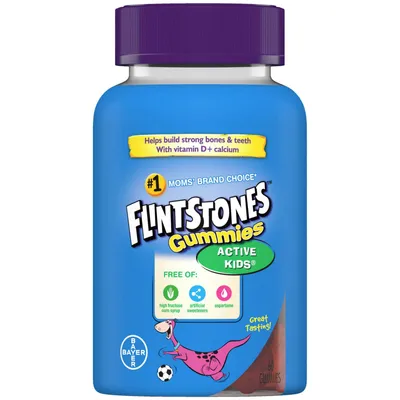 FLINTSTONES Active Kids Multivitamin Gummies-- Multivitamins for Kids, Kids Multivitamin Gummy with Vitamin D and Calcium, Free of Artificial Sweeteners, Free of Aspartame, 60 Gummies