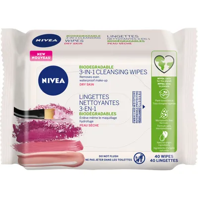 Biodegradable 3-in-1 Face Cleansing Wipes for Dry Skin