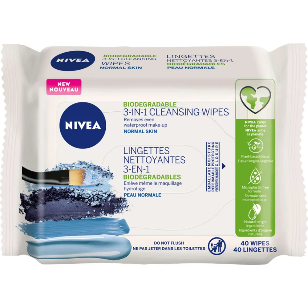 Biodegradable 3-in-1 Face Cleansing Wipes for Normal Skin