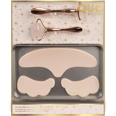 Reusable Forehead and Under-Eye Pads set with Mini Facial Rollers