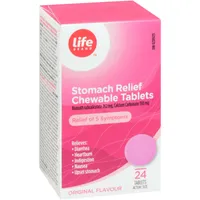 Stomach Relief Chewable Tablets Bismuth subsalicylate 262 mg. Calcium Carbonate 350 mg