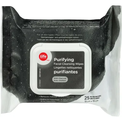 Purifying Facial Cleansing Wipes, with Charcoal