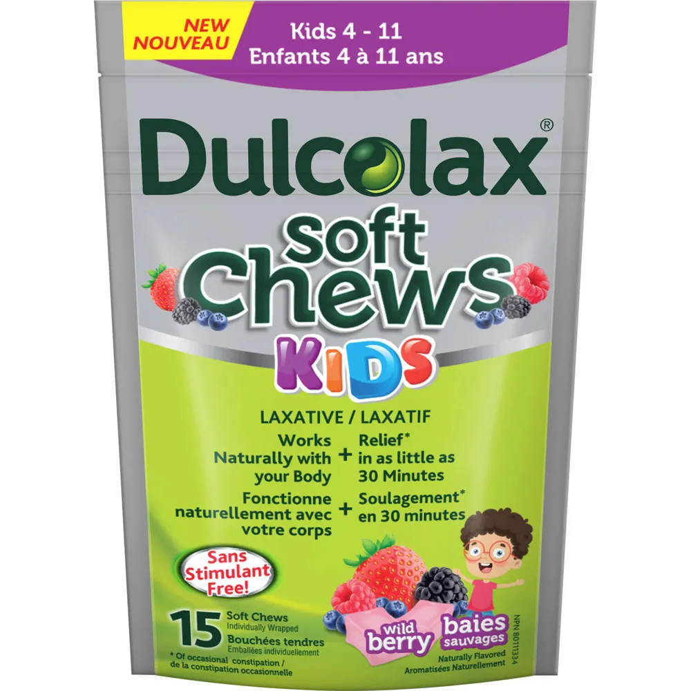 Dulcolax Soft Chews Kids, Wild Berry, Dependable, Predictable, and Gentle, Laxatives for Fast Occasional Constipation Relief, Stimulant-Free, Gluten-Free, For Kids Ages 4 & Over