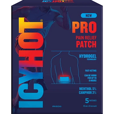 Icy Hot Pro Pain Relief Patch (5-Count Pack) - with Camphor, Menthol, & Advanced Hydrogel Technology - Fast-Acting, Targeted Relief of Muscle Ache & Joint Pain, Simple Backache, Strains, & Sprains