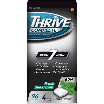 Thrive Complete Gum 4mg Extra Strength Nicotine Replacement Fresh Spearmint 96 count