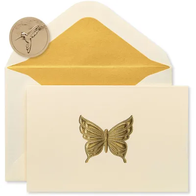 Papyrus Blank Cards with Envelopes, Gold Butterfly (16-Count)