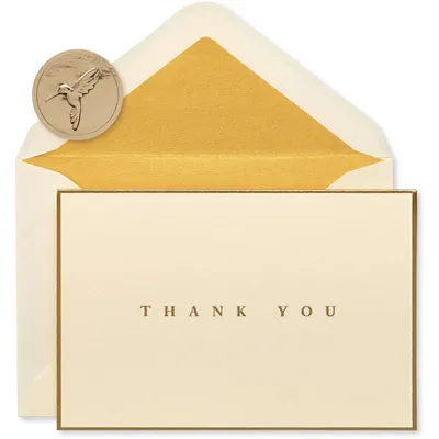 Papyrus Thank You Cards with Envelopes, Gold Border (16-Count)