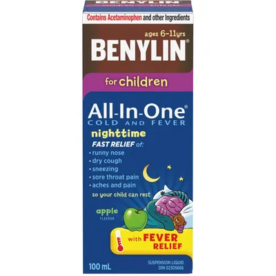 Childrens' All-In-One Cold & Fever, Night Liquid, Apple