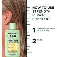 Fructis Hair Filler + Vitamin C Strength Repair Sulfate-Free Shampoo, for Weak Damaged Hair, up to 4X Less Breakage & 79% More Strength