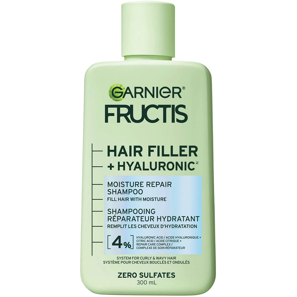 Fructis Hair Filler + Hyaluronic Acid Moisture Repair Sulfate-Free Shampoo, for Curly and Wavy Hair, up to 15X More Moisture & 100 Hours of Frizz Control