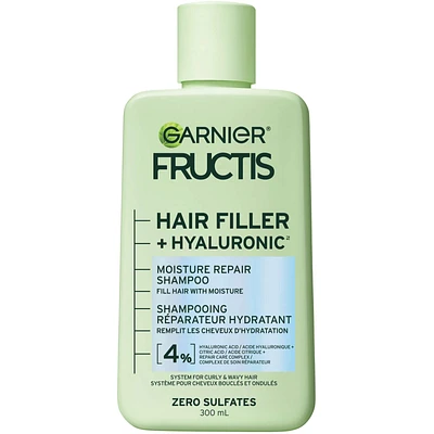 Fructis Hair Filler + Hyaluronic Acid Moisture Repair Sulfate-Free Shampoo, for Curly and Wavy Hair, up to 15X More Moisture & 100 Hours of Frizz Control