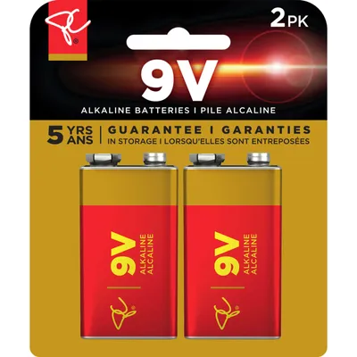 Long Life Alkaline Batteries 9V 2-Pack