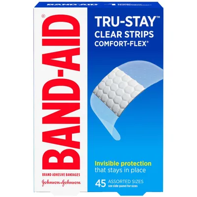 BAND-AID® Brand TRU-STAY™ Clear Strips COMFORT-FLEX® Bandages, Assorted Sizes, 45 Count