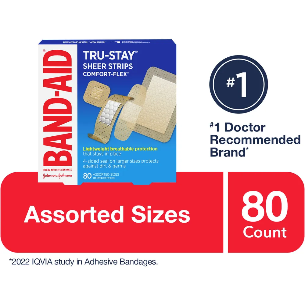 Band-Aid Brand Tru-Stay Sheer Assorted Sizes Adhesive Bandages, 80