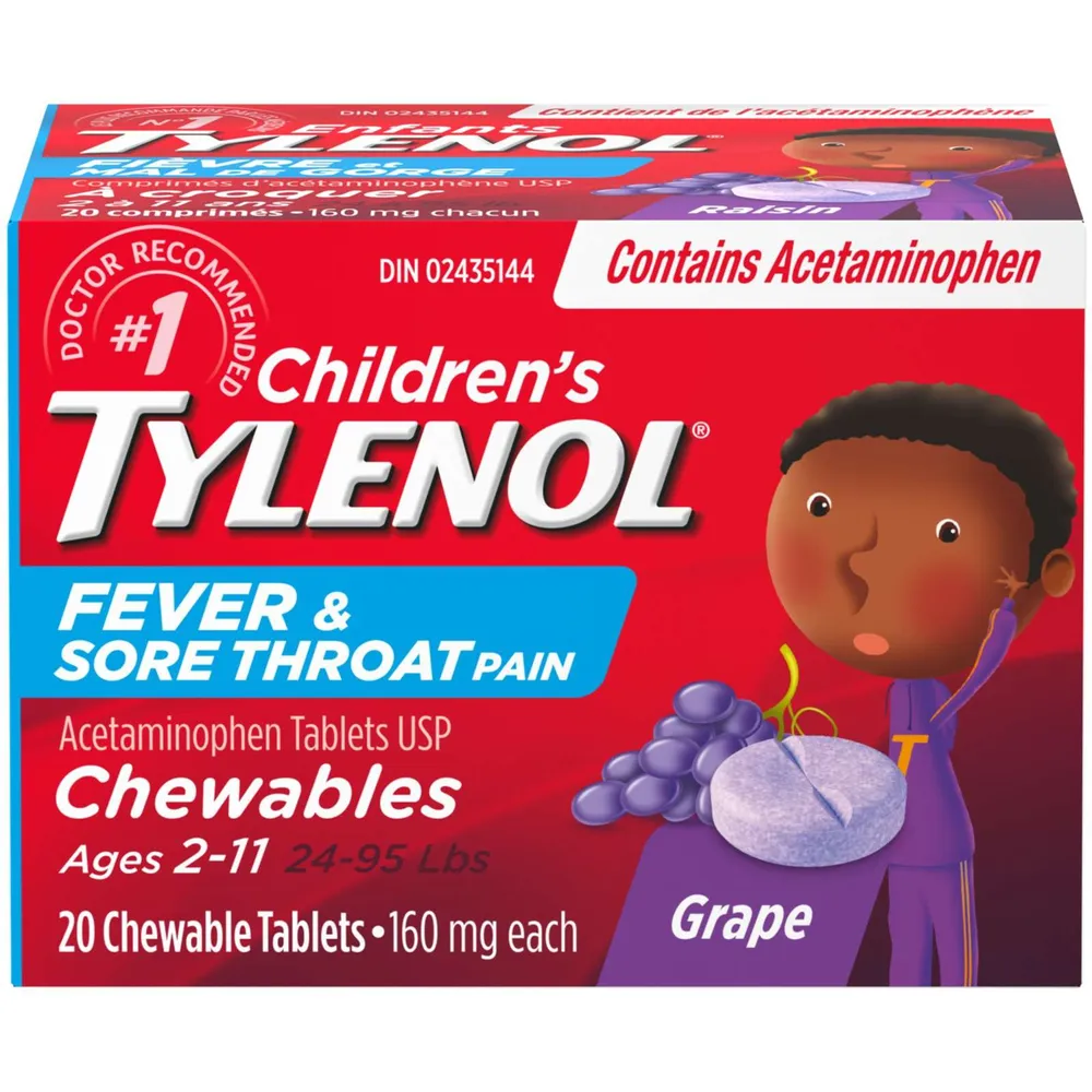 Children's Medicine Fever and Sore Throat, Chewables, Grape