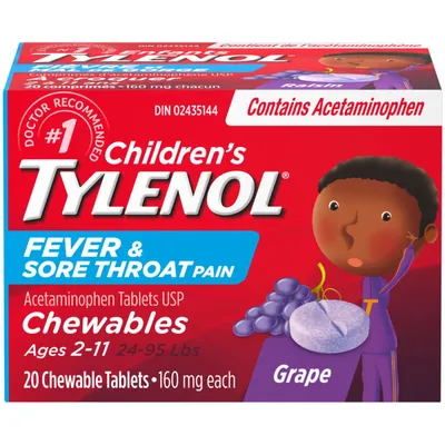 Children's Medicine Fever and Sore Throat, Chewables, Grape