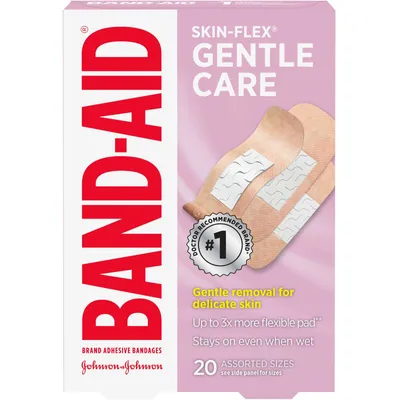SKIN-FLEX Gentle Care Adhesive Bandages for minor Cuts and Scrapes. Assorted Sizes Small, Regular, Large, 20 ea
