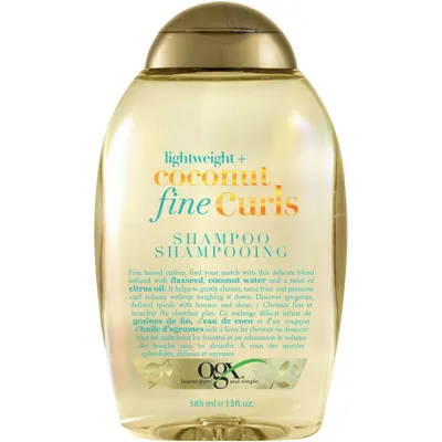 Lightweight + Coconut Fine Curls Shampoo, Lightweight, Shampoo for Curly Hair, Coconut Water Shampoo, Flaxseed Oil, Citrus Oil