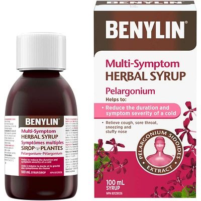 Multi-Symptom Herbal Syrup, Cough Suppressant, Sore Throat Relief, Common Cold, Pelargonium, Sidoides