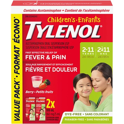 Children's Medicine for Fever & Pain, Dye-Free Berry Liquid, Value Pack