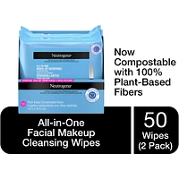 All In one Makeup Remover Facial Cleansing Wipes, Plant Based and  Compostable, Special Value Twin Pack