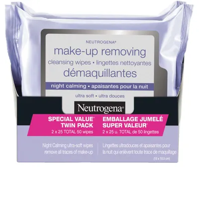 Night Calming Makeup Removing Cleansing Wipes, Special Value Twin Pack