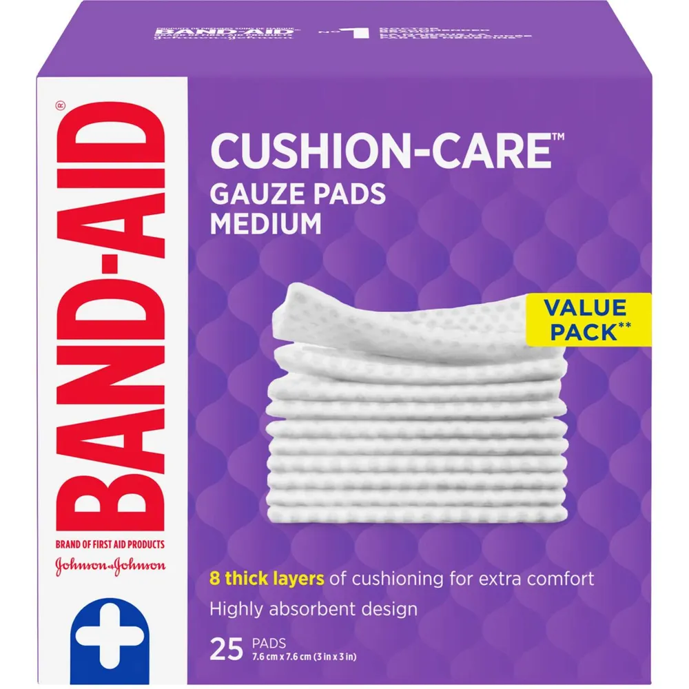 Band-Aid CUSHION-CARE Medium Gauze Pads, 3 Inches by 3 Inches Value Pack