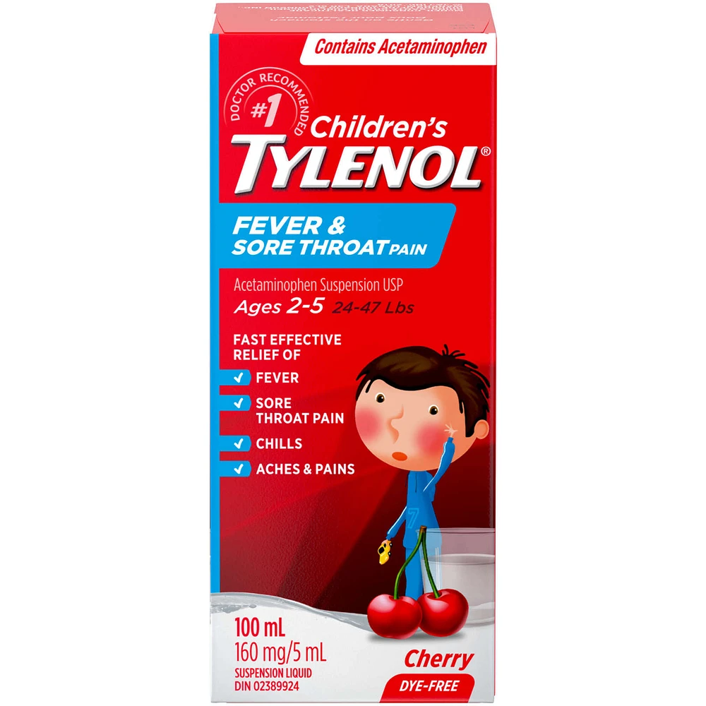 Children's Medicine Fever & Sore Throat Pain Liquid, Cherry