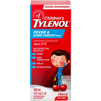 Children's Medicine Fever & Sore Throat Pain Liquid, Cherry