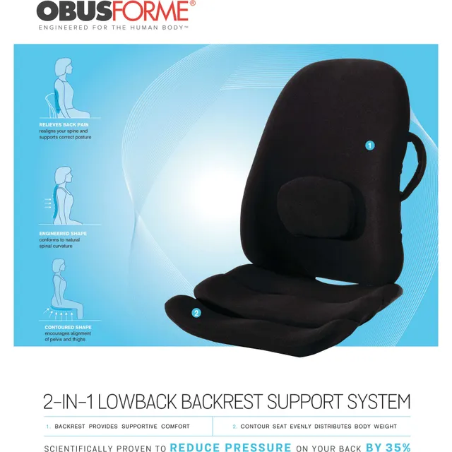 ObusForme Ergonomic Seat Cushion|Contoured Design Supports Pelvis and Thigh  Alignment, Distributes Body Weight to Relieve Pressure Points|Foam Cushion