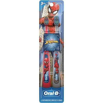 Kid's Manual Toothbrush featuring Marvel's Spiderman, Soft Bristles, for Children and Toddlers 3+, 2 count