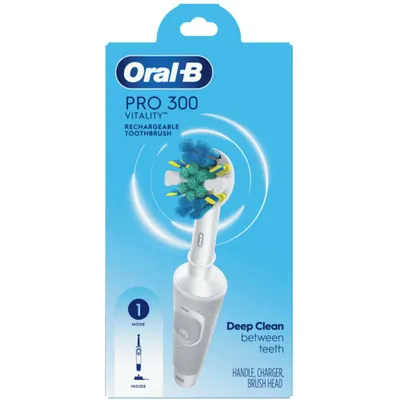 Oral-B Pro 300 Floss Action Vitality Electric Toothbrush with 1 Brush Head, Rechargeable, White