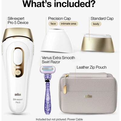 IPL Silk·expert Pro 5 PL5157 IPL for Women and Men, At-Home Hair Removal System, White and Gold, with Soft Pouch and Precision Head