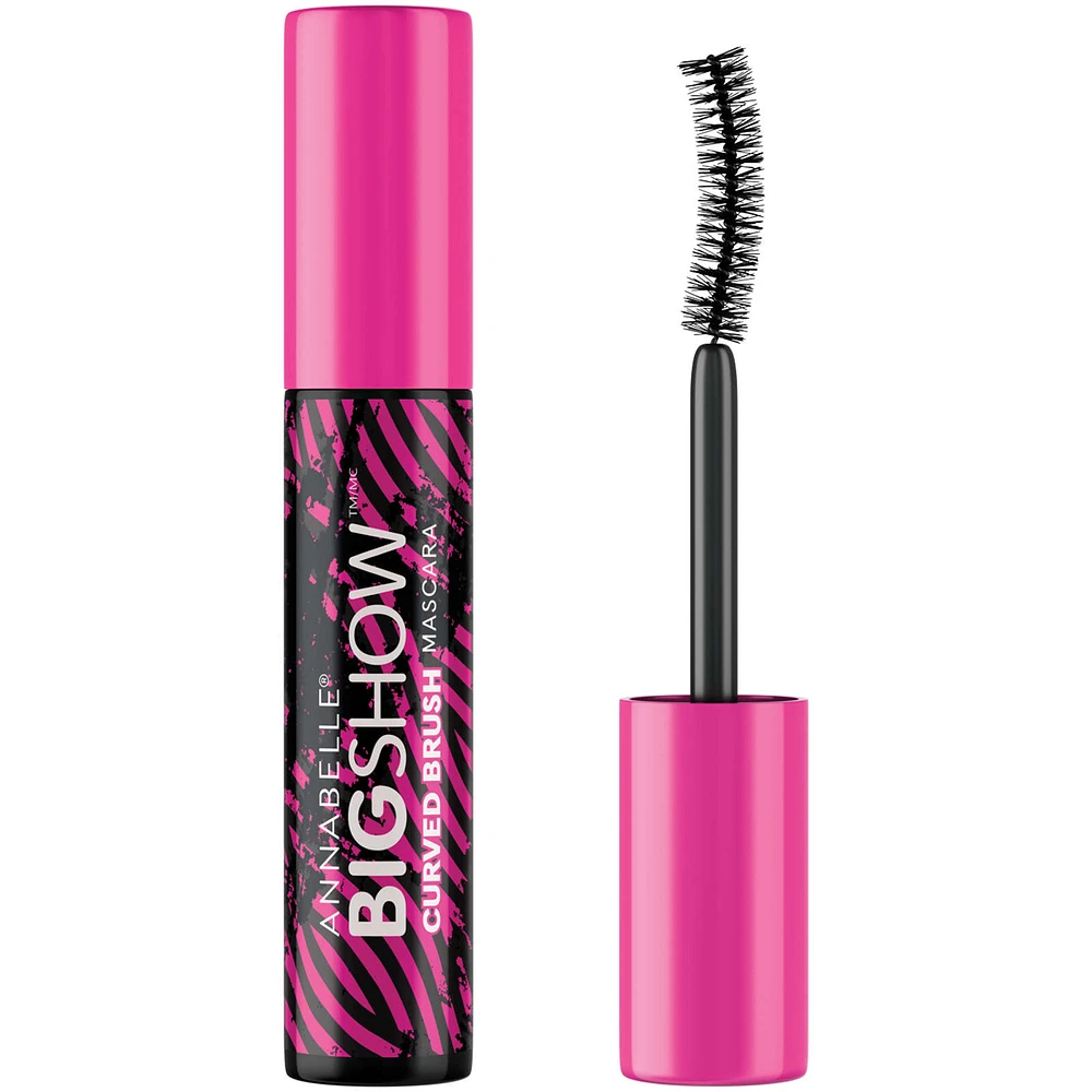 Bigshow Curved Brush Mascara Blackest Black with instant curve-setting formula and enriched with carnauba wax