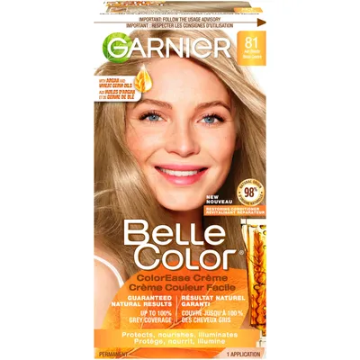 Belle Color Permanent Hair Dye, 100% Grey Coverage, Enriched with Argan Oil and Wheat Germ Oils - 1 Application
