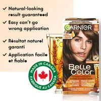 Belle Color Permanent Hair Dye, 100% Grey Coverage, Enriched with Argan Oil and Wheat Germ Oils - 1 Application