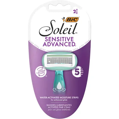 BIC Soleil Sensitive Advanced Women's Disposable Razor, Five Blade, 2 Count, For a Flawlessy Smooth Shave
