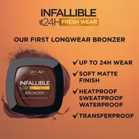 L'Oréal Paris Infallible Up to 24H Fresh Wear Bronzer, Longwear Soft Matte Finish, Waterproof & Heatproof, 200 Fair, 0.31 oz