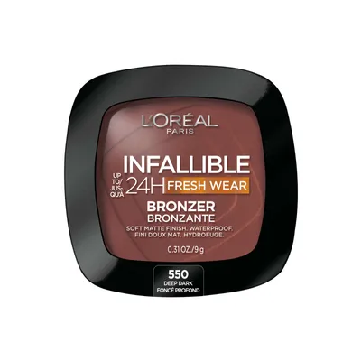 L'Oréal Paris Infallible Up to 24H Fresh Wear Bronzer, Longwear Soft Matte Finish, Waterproof & Heatproof, 250 Light, 0.31 oz