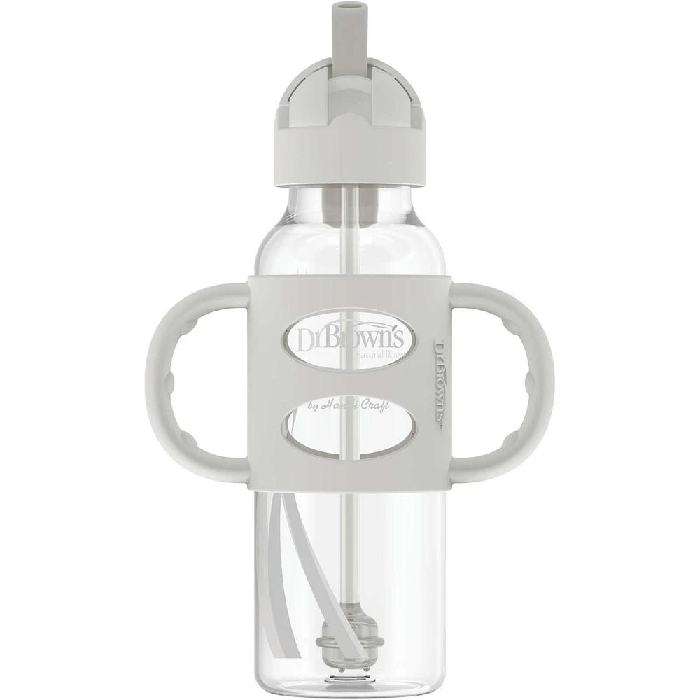 Sippy Straw Bottle w/Silicone Handles, Grey