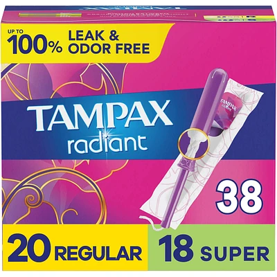 Radiant Tampons Duo Pack with LeakGuard Braid, Regular/Super Absorbency, Unscented