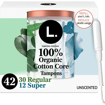 Cotton Tampons Regular/Super Absorbency Multipack, Free from Chlorine Bleaching, Pesticides, Fragrances, or Dyes